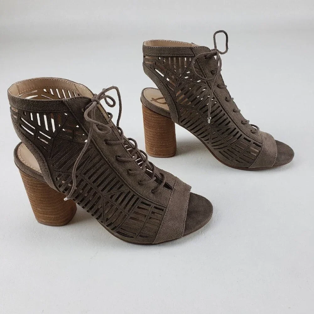 Sam Edelman Rocco Lasercut Sandals Brown Womens 7.5 Lace Up Open Toe Heels